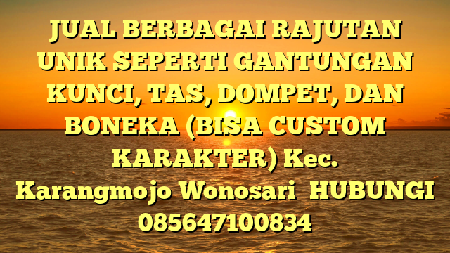 JUAL BERBAGAI RAJUTAN UNIK SEPERTI GANTUNGAN KUNCI, TAS, DOMPET, DAN BONEKA (BISA CUSTOM KARAKTER) Kec. Karangmojo	Wonosari	
HUBUNGI 085647100834