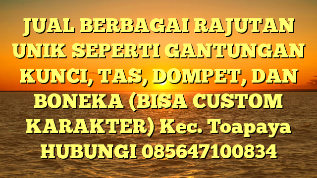 JUAL BERBAGAI RAJUTAN UNIK SEPERTI GANTUNGAN KUNCI, TAS, DOMPET, DAN BONEKA (BISA CUSTOM KARAKTER) Kec. Toapaya	
HUBUNGI 085647100834